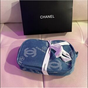 CHANEL Denim Blue Logo Pouch